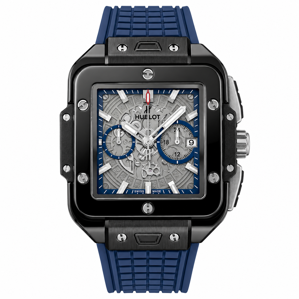 HB - 01 Square Bang Unico Black Ceramic Blue Chronograph Watch