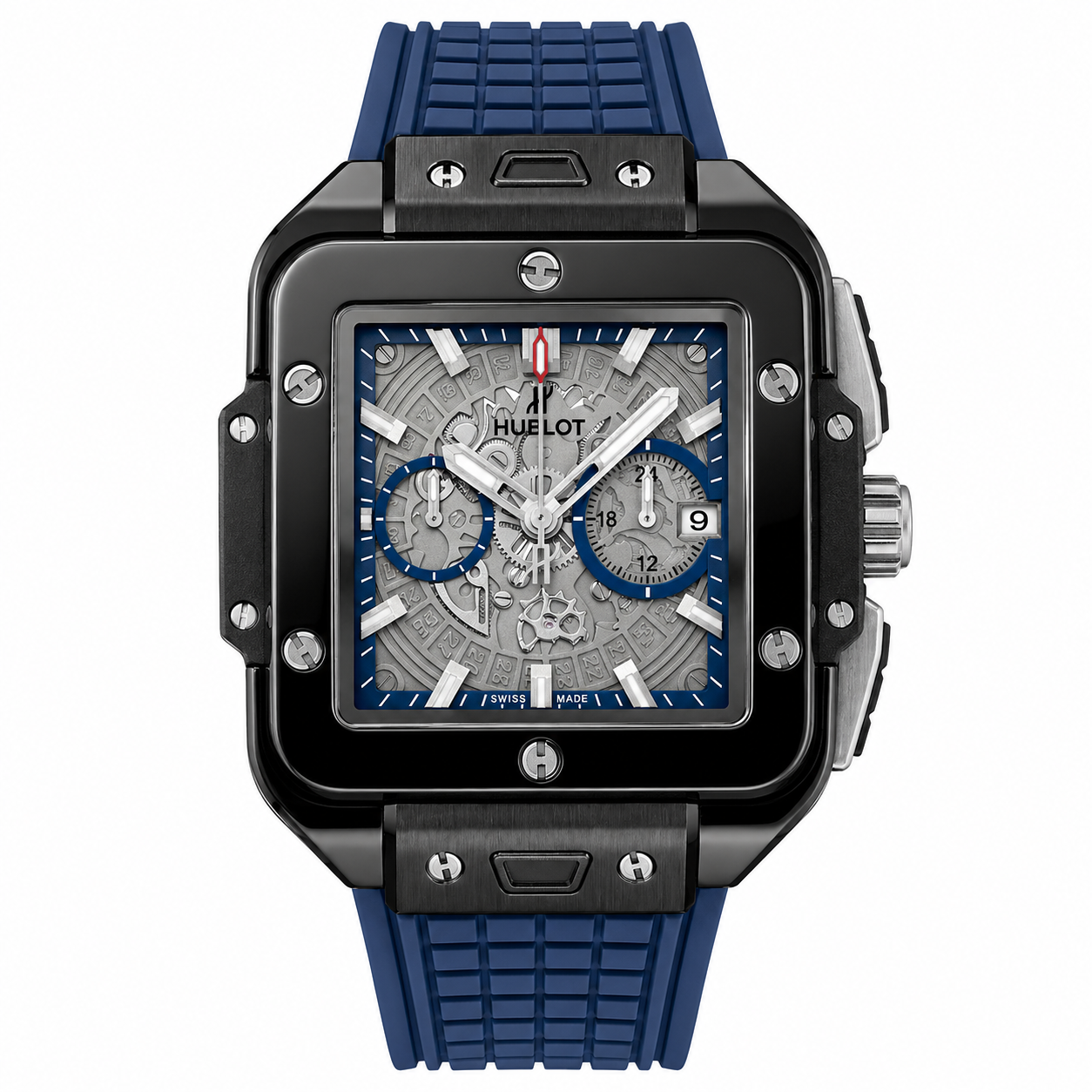 HB - 01 Square Bang Unico Black Ceramic Blue Chronograph Watch