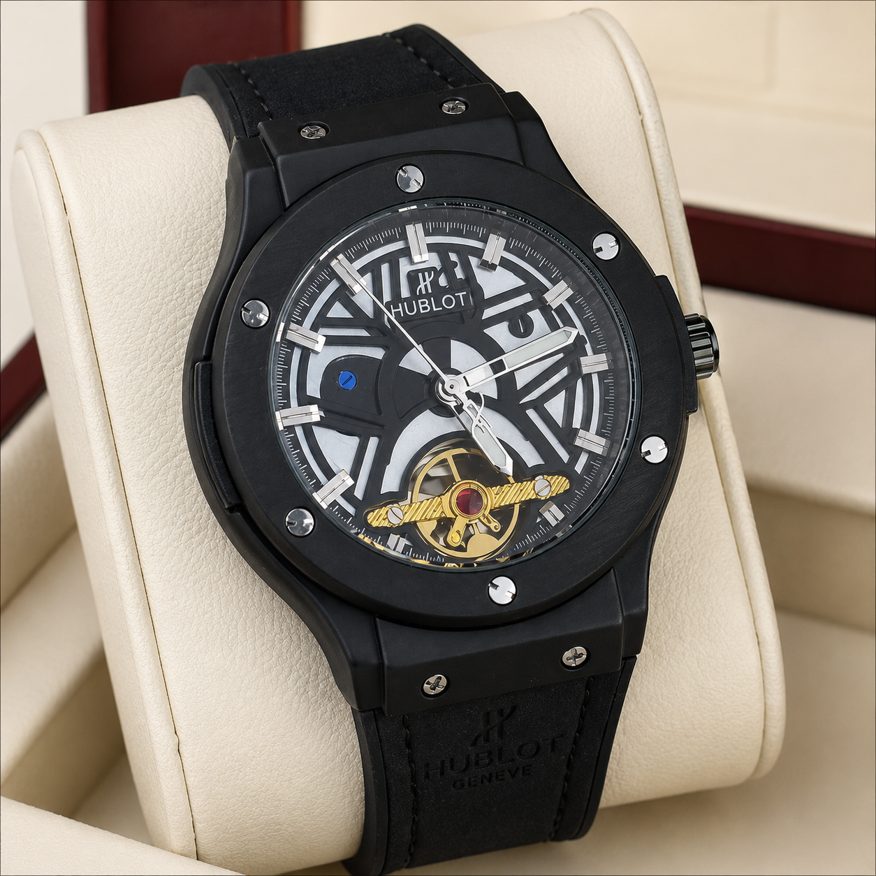 HB - 03 Skeleton Tourbillon Automatic Watch | Hublot Style | 6 Colors | Back Glass | Free Box