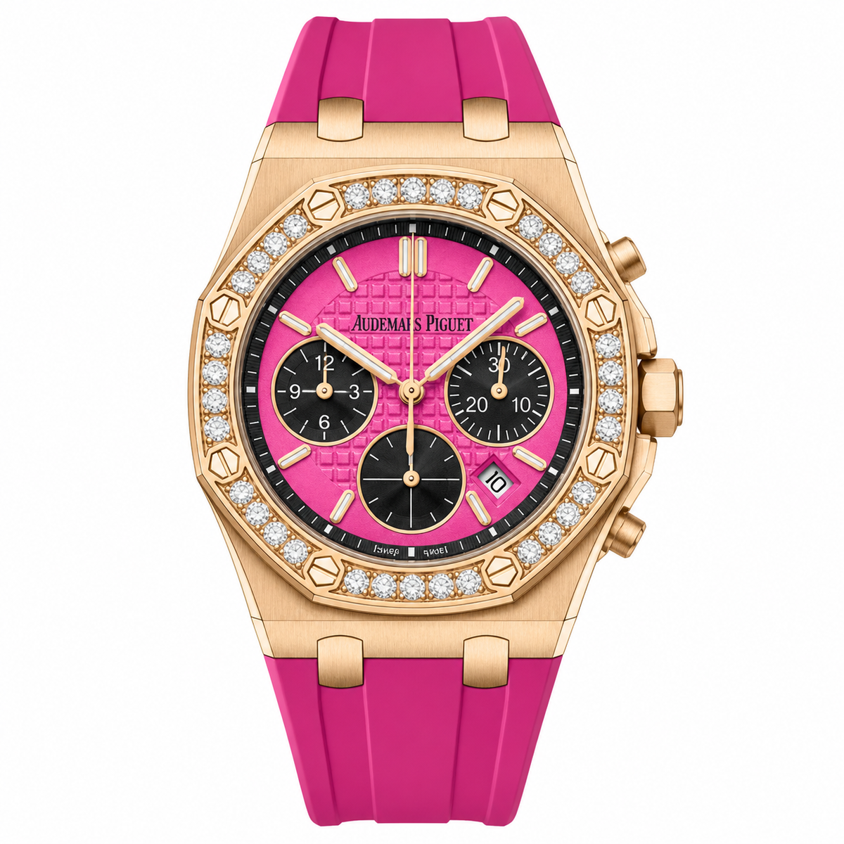 Am-08 Royal Oak Offshore Ladies Chronograph – Hot Pink Dial | Rose Gold | Diamond Bezel