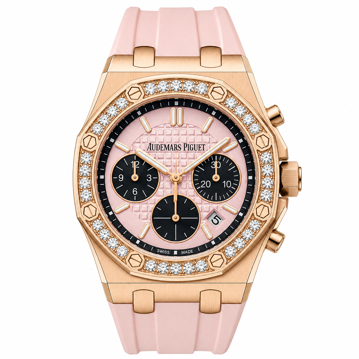 AM-07 Royal Oak Offshore Ladies Chronograph – Pink Dial | Rose Gold | Diamond Bezel
