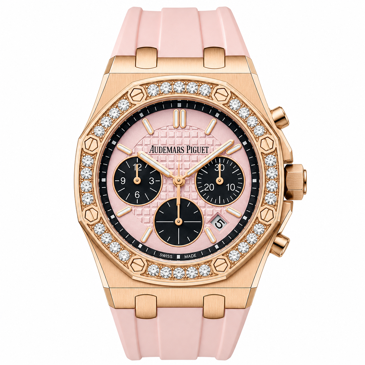AM-07 Royal Oak Offshore Ladies Chronograph – Pink Dial | Rose Gold | Diamond Bezel