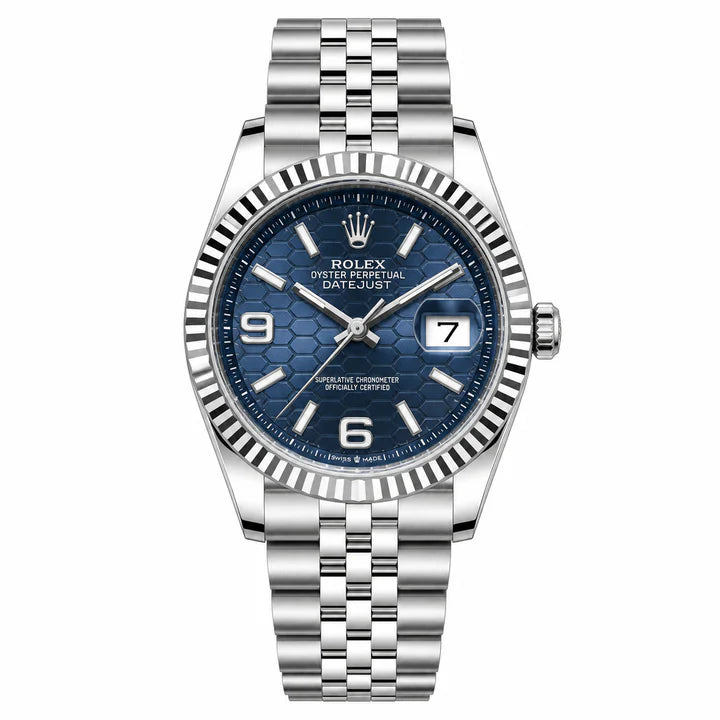Oyster Perpetual Land-Dweller Blue Honeycomb Dial Automatic Watch with Silver