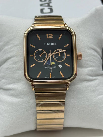Casio A963 Multifunction Watch | Rose Gold Square Dial | Day Date Moon Phase | Water Resistant 50M