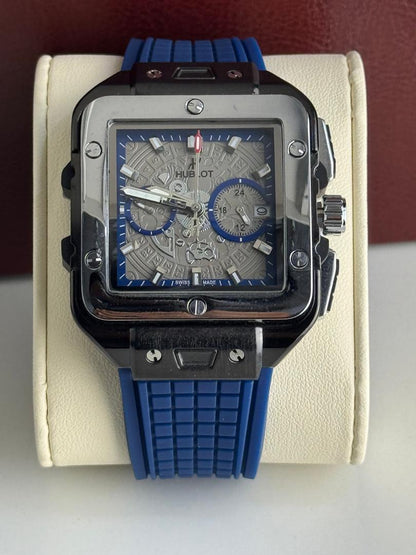HB - 01 Square Bang Unico Black Ceramic Blue Chronograph Watch