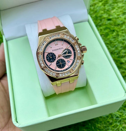 AM-07 Royal Oak Offshore Ladies Chronograph – Pink Dial | Rose Gold | Diamond Bezel