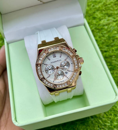 AM-06 Royal Oak Offshore Ladies Chronograph – White Dial | Rose Gold | Diamond Bezel