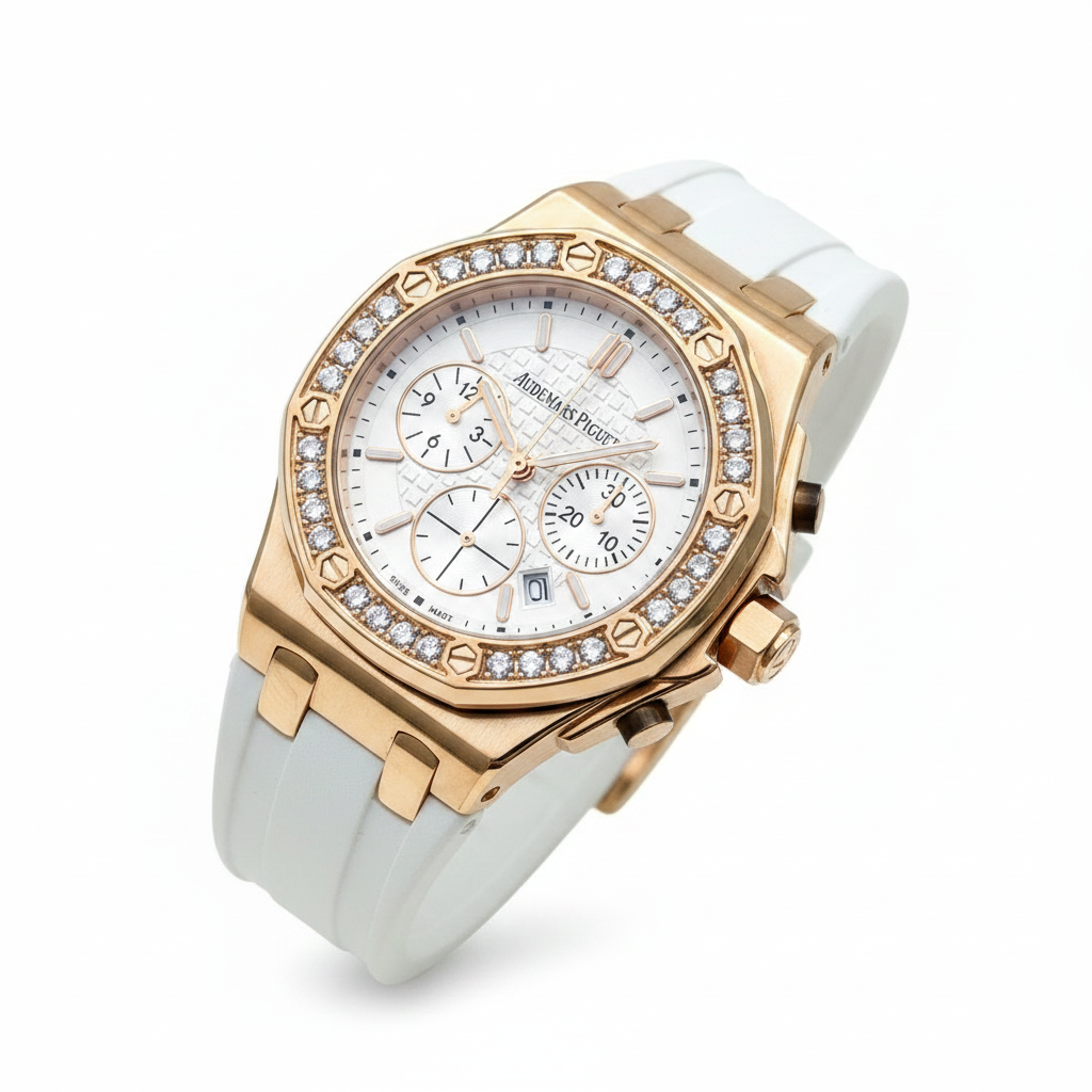 AM-06 Royal Oak Offshore Ladies Chronograph – White Dial | Rose Gold | Diamond Bezel