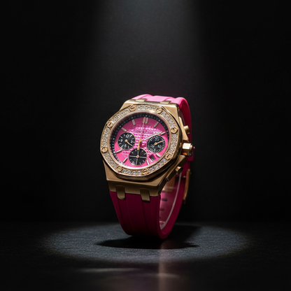 Am-08 Royal Oak Offshore Ladies Chronograph – Hot Pink Dial | Rose Gold | Diamond Bezel
