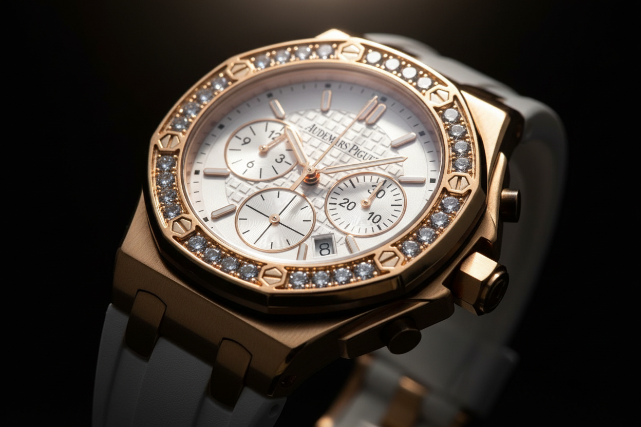 AM-06 Royal Oak Offshore Ladies Chronograph – White Dial | Rose Gold | Diamond Bezel