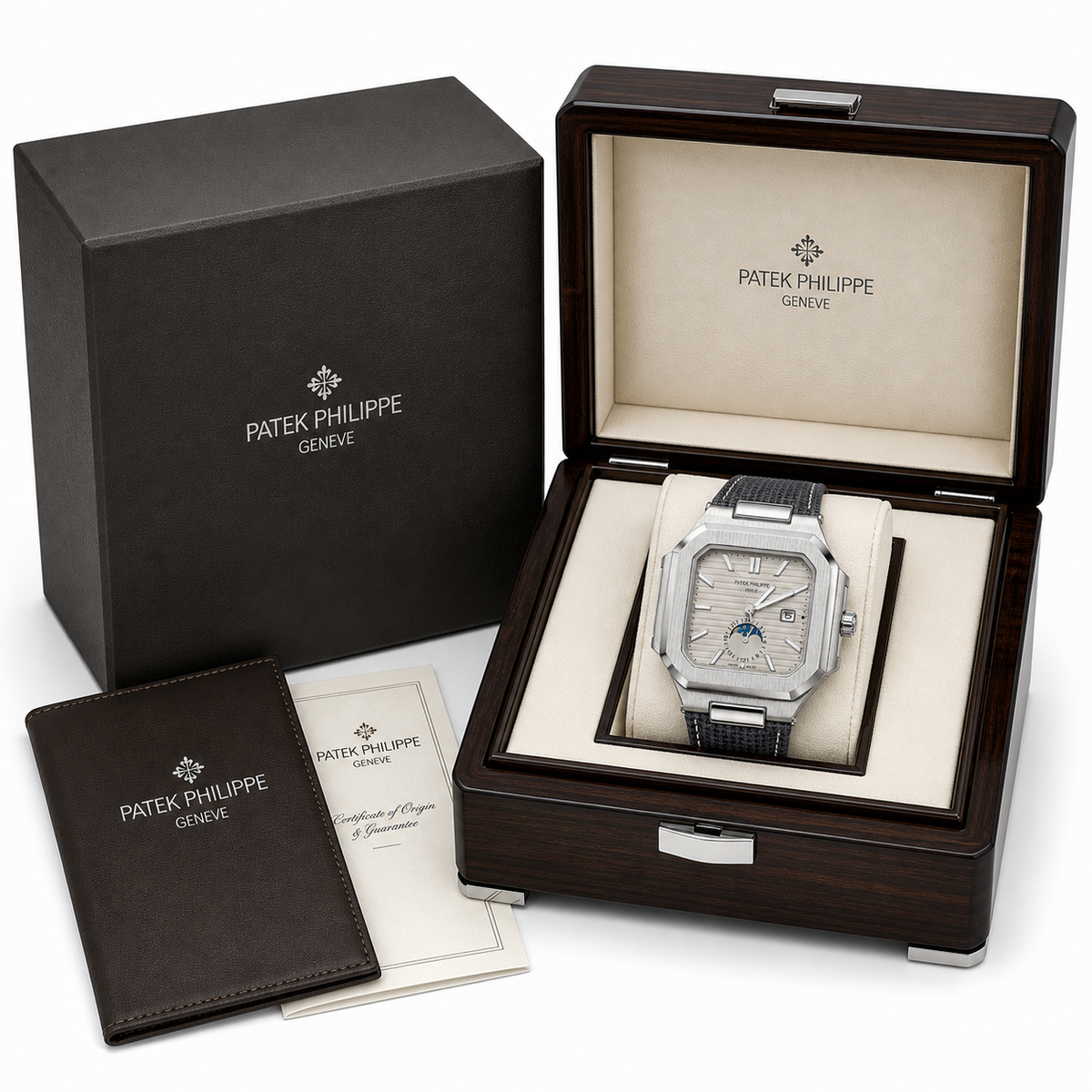 PP - 04 Nautilus Square Moon Phase Complication – Steel & Black DLC | Multiple Dial & Strap Options