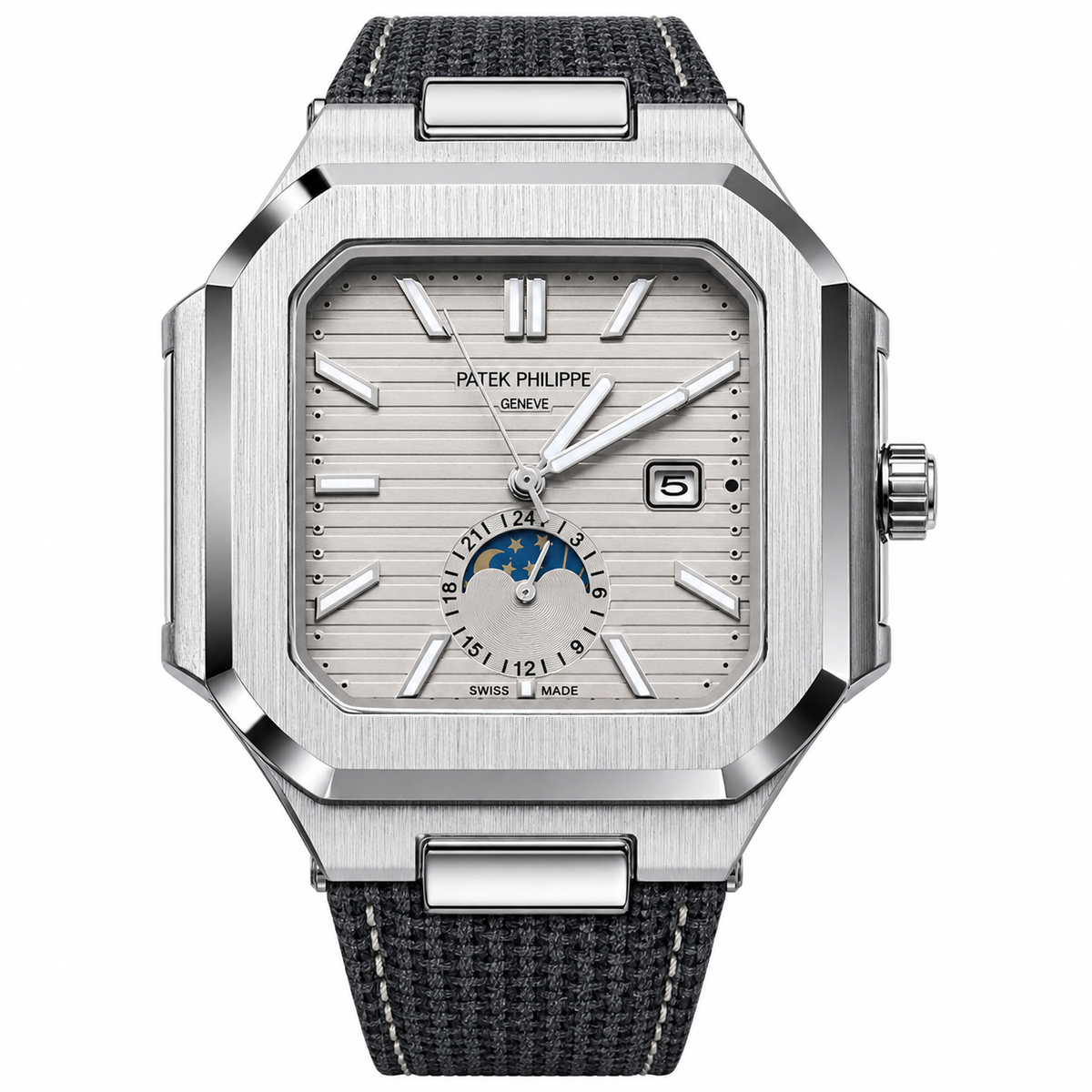 PP - 04 Nautilus Square Moon Phase Complication – Steel & Black DLC | Multiple Dial & Strap Options
