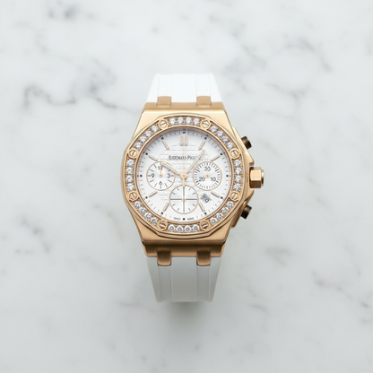 AM-06 Royal Oak Offshore Ladies Chronograph – White Dial | Rose Gold | Diamond Bezel