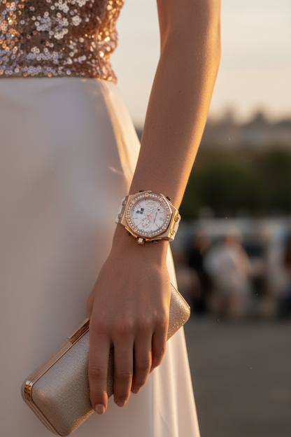AM-06 Royal Oak Offshore Ladies Chronograph – White Dial | Rose Gold | Diamond Bezel
