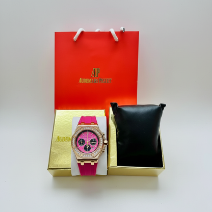 Am-08 Royal Oak Offshore Ladies Chronograph – Hot Pink Dial | Rose Gold | Diamond Bezel