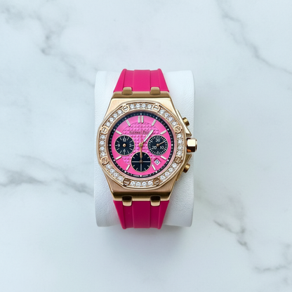 Am-08 Royal Oak Offshore Ladies Chronograph – Hot Pink Dial | Rose Gold | Diamond Bezel
